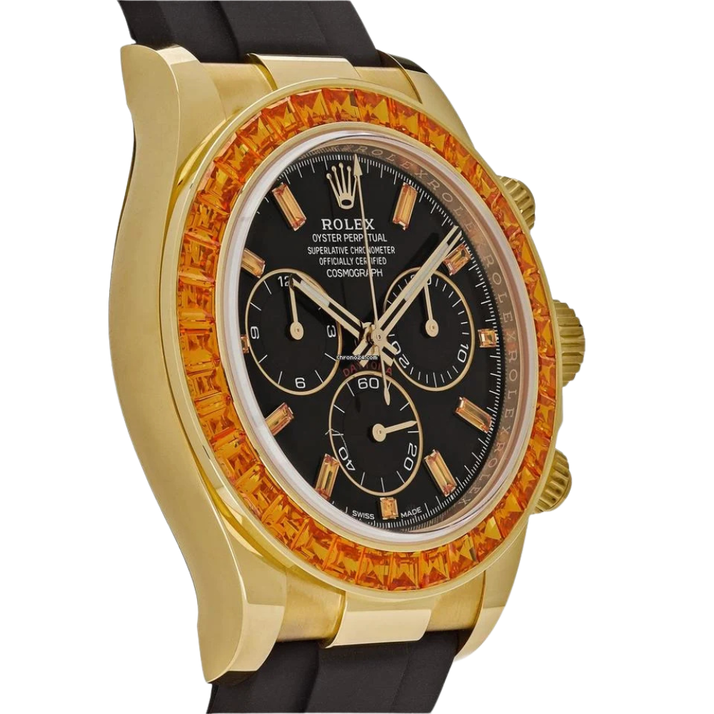 Rolex Daytona Yellow Gold Orange Sapphire Bezel Black Dial 116588SACO - Image 2