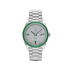 Rolex Day-Date 40 228396TEM Platinum Diamond Dial Emerald Bezel