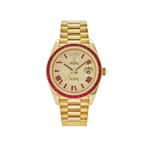 Rolex Day-Date 40 228398TRU Yellow Gold Roman Dial Ruby Bezel