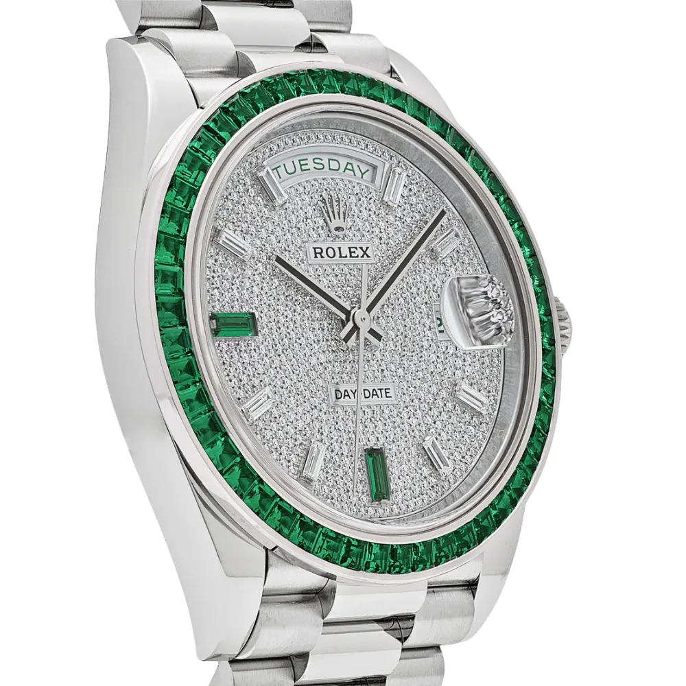 Rolex Day-Date 40 228396TEM Platinum Diamond Dial Emerald Bezel - Image 2