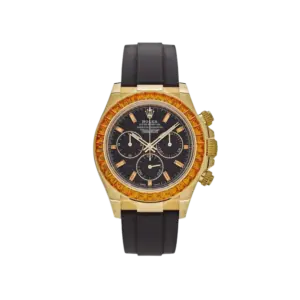 Rolex Daytona Yellow Gold Orange Sapphire Bezel Black Dial 116588SACO