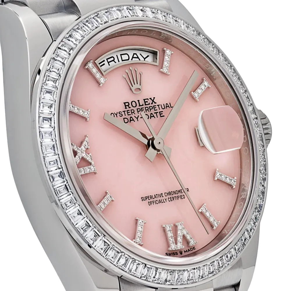 Rolex Day-Date 36 128396TBR Platinum Pink Opal Diamond Dial and Bezel - Image 4
