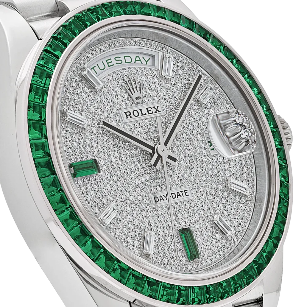 Rolex Day-Date 40 228396TEM Platinum Diamond Dial Emerald Bezel - Image 4