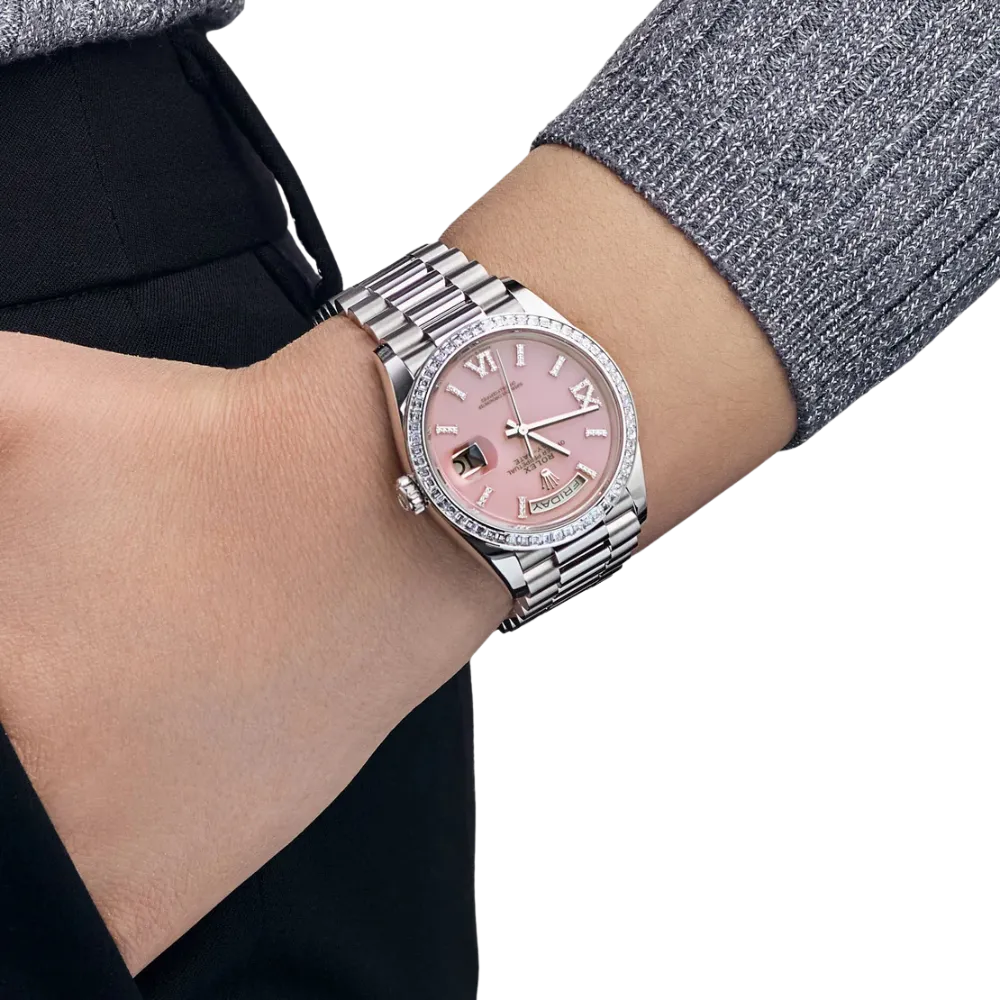 Rolex Day-Date 36 128396TBR Platinum Pink Opal Diamond Dial and Bezel - Image 5