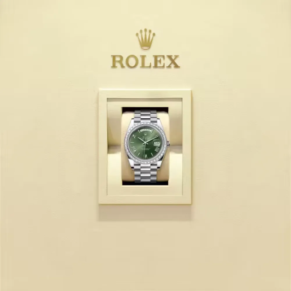 Rolex Day-Date 40 228396TBR Platinum Olive Green Dial Diamond Bezel - Image 6