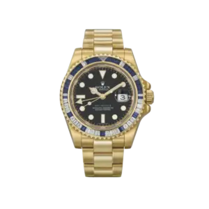 Rolex GMT-Master II 116748SA Yellow Gold Sapphire and Diamond Bezel Black Dial