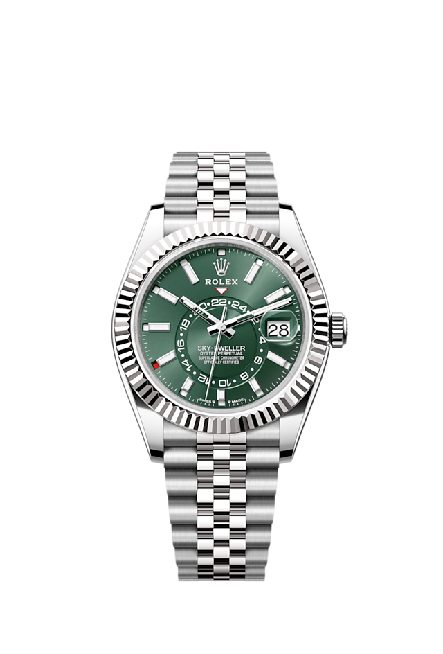 Rolex Sky-Dweller, 42mm, Oystersteel and 18k White Gold, Green, Jubilee, Ref# 336934-0002